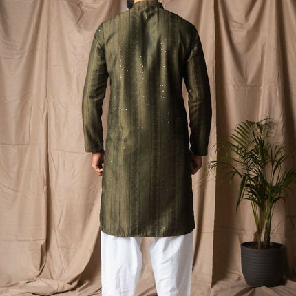 Mehandi Green Rayon Thread Embroidery Work Kurta Set - Mahotsav