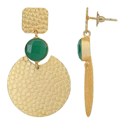 Joban Fashion Women Round Shape Green Stone Matte Gold Earrings
