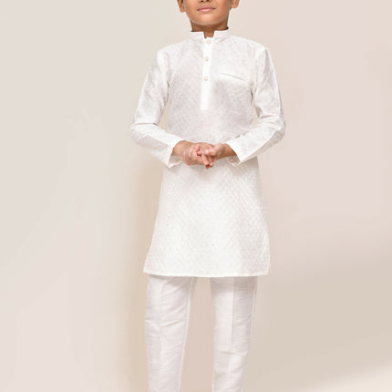 Joban Fashion Art Silk White Kurta With Straight Fit Pant