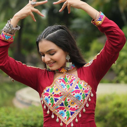 Aastha Fashion Maroon 14 kg Reyon Kutchi Gamthi Work Party Wear Designer Gown