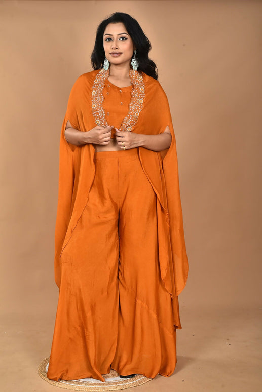 Morchari Women And Hand Embroidery Palazzo Set-Mustard