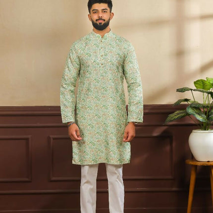 Green Art Silk Digital Printed, Embroidery Work Kurta Set - Mahotsav