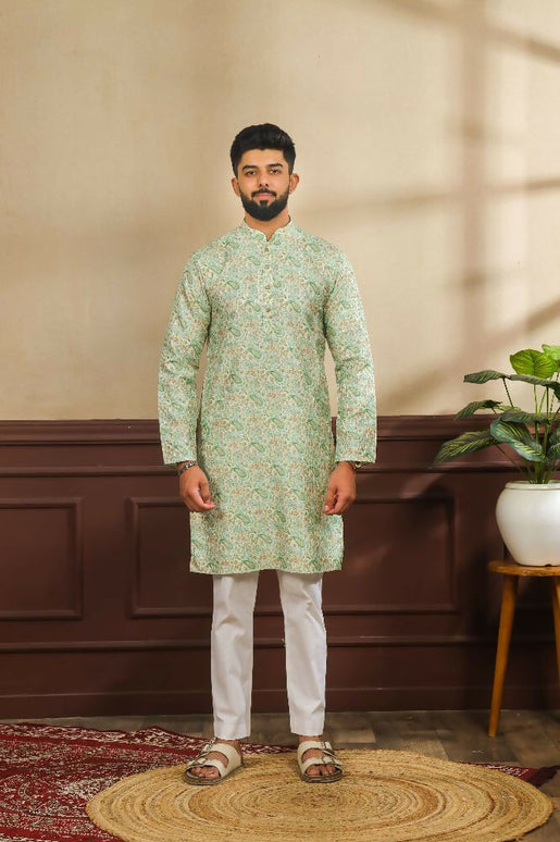 Green Art Silk Digital Printed, Embroidery Work Kurta Set - Mahotsav