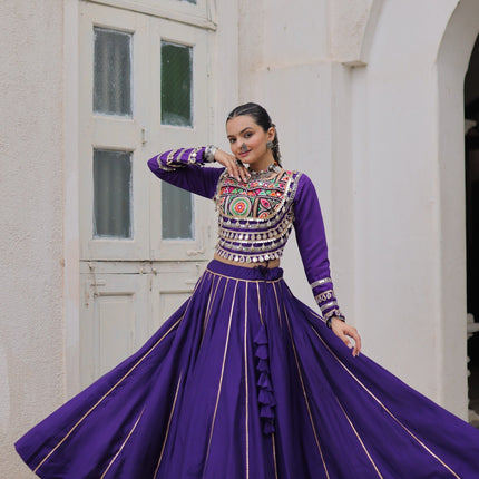 Lorenvalley Fashion Purple Roman Silk with Attractive Gota-Patti Lace Lehenga Choli