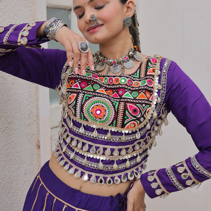 Lorenvalley Fashion Purple Roman Silk with Attractive Gota-Patti Lace Lehenga Choli