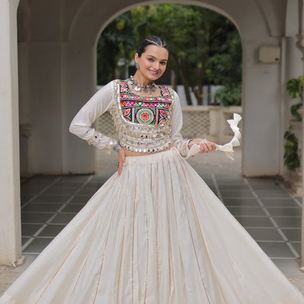 Lorenvalley Fashion White Roman Silk with Attractive Gota-Patti Lace Lehenga Choli