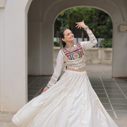 Lorenvalley Fashion White Roman Silk with Attractive Gota-Patti Lace Lehenga Choli