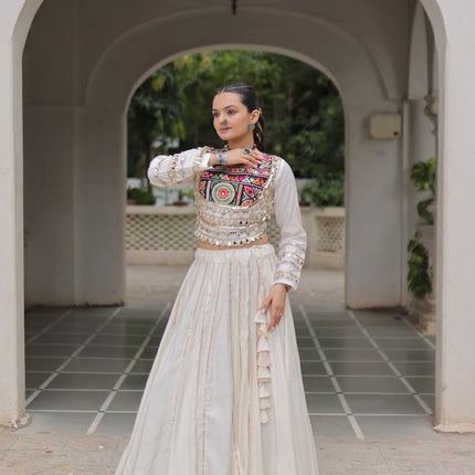 Lorenvalley Fashion White Roman Silk with Attractive Gota-Patti Lace Lehenga Choli