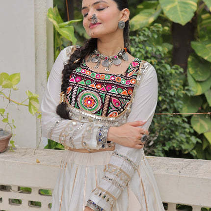 Lorenvalley Fashion White Roman Silk with Attractive Gota-Patti Lace Lehenga Choli