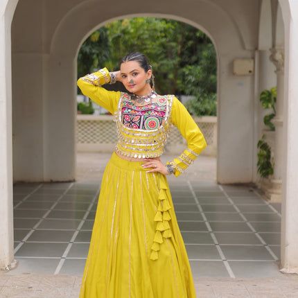Lorenvalley Fashion Yellow Roman Silk with Attractive Gota-Patti Lace Lehenga Choli