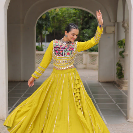 Lorenvalley Fashion Yellow Roman Silk with Attractive Gota-Patti Lace Lehenga Choli