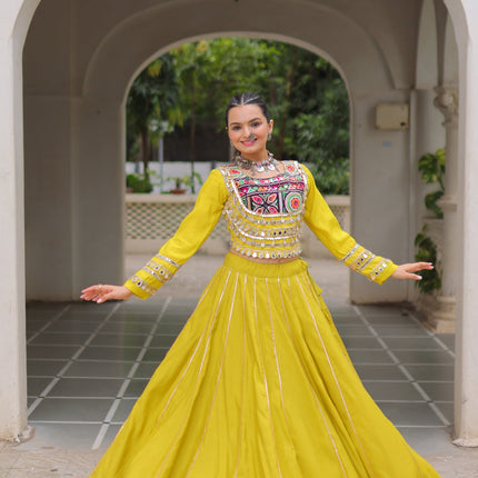 Lorenvalley Fashion Yellow Roman Silk with Attractive Gota-Patti Lace Lehenga Choli