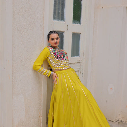 Lorenvalley Fashion Yellow Roman Silk with Attractive Gota-Patti Lace Lehenga Choli