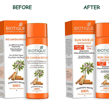 Biotique Advanced Ayurveda Sun Shield sandalwood 50+SPF UVB Sunscreen