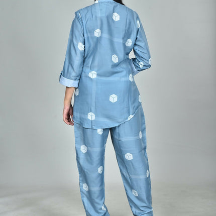 Morchari Digital Print Semi Muslin Co-Ord Set Top & Trouser-Multicolor