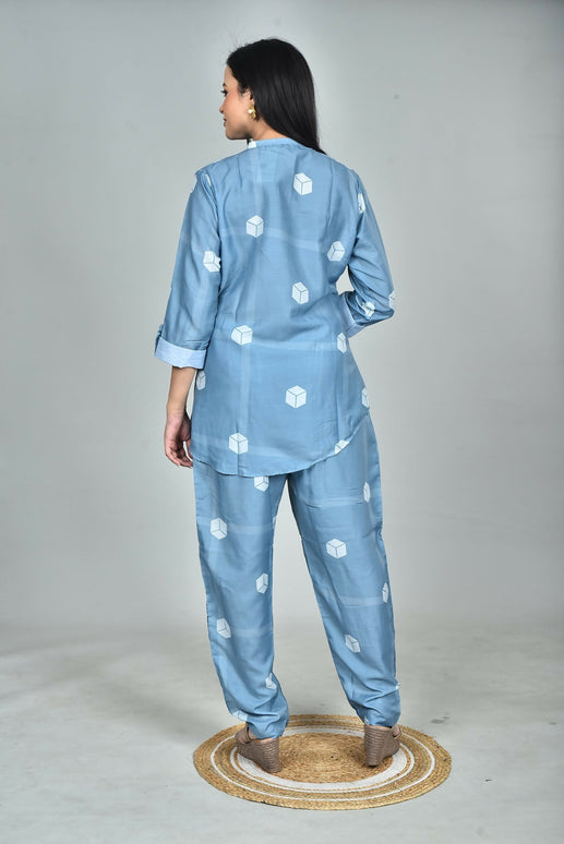 Morchari Digital Print Semi Muslin Co-Ord Set Top & Trouser-Multicolor