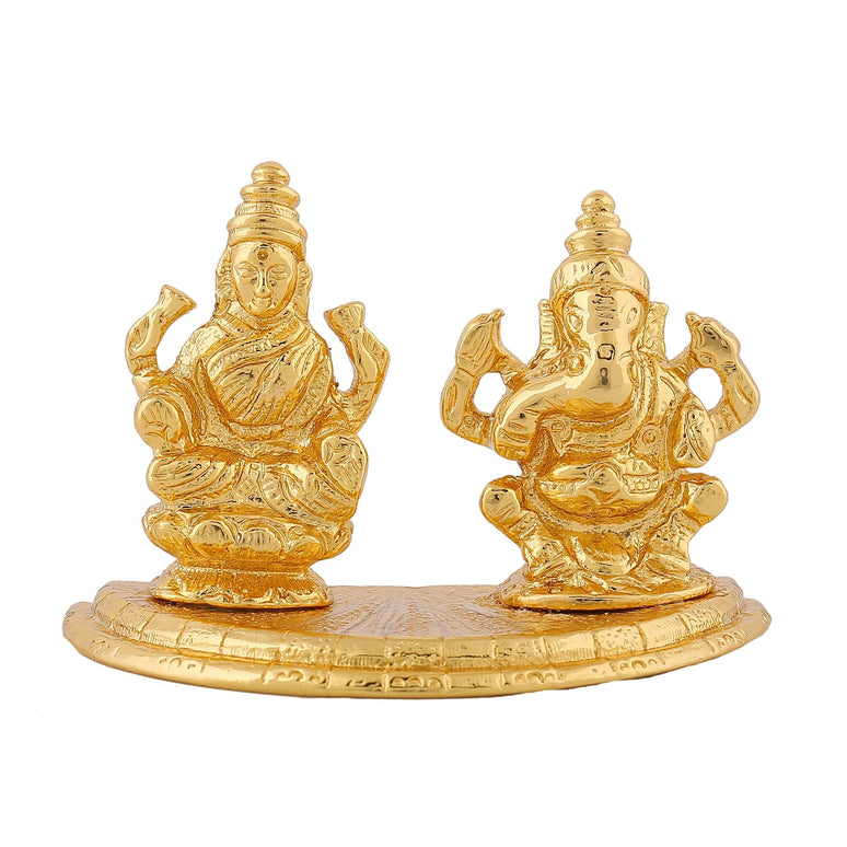 Estele Gold-Polished Goddess Laxmi & Lord Ganapati Idol for Pooja & Car Decor