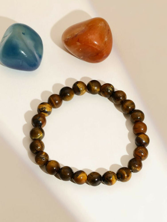 Tiger Eye Brown and Black Round crystal Beads Elastic Bracelet - Ruby Raang
