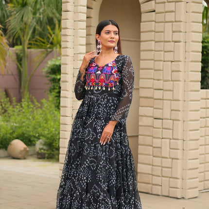 Aastha Fashion Black Faux Georgette Navratri Designer Gown Collection