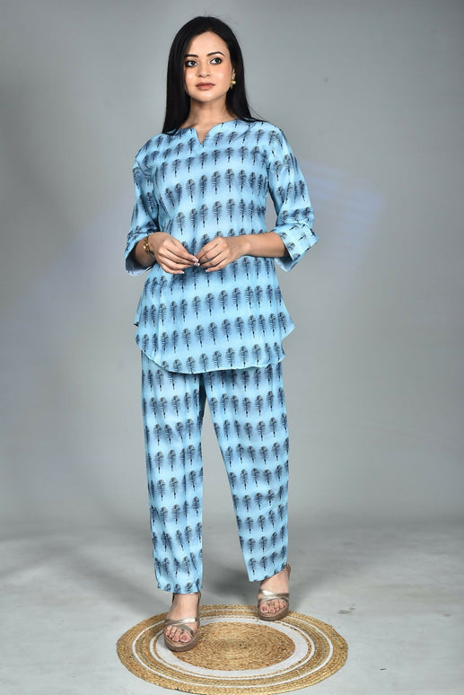 Morchari Digital Print Semi Muslin Co-Ord Set Top & Trouser-Multicolor