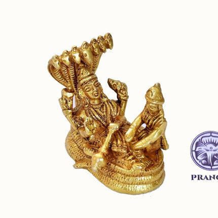 Pranchi Brass Idol Of Lord Vishnu Laxmi On Sheshnag