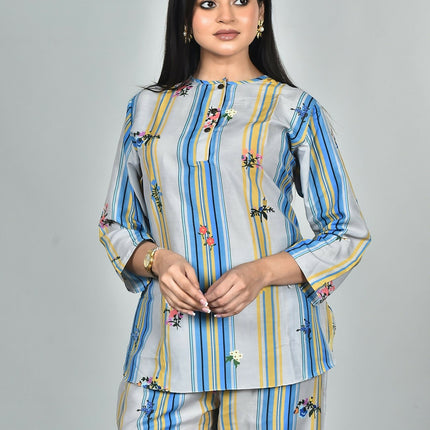 Morchari Digital Print Semi Muslin Co-Ord Set Top & Trouser-Multicolor