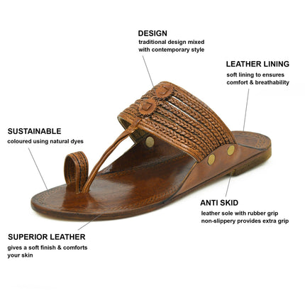 Stepsoft Men'S Brown Kolhapuri Chappal | Handcrafted Leather Slip-On Ethnic Footwear