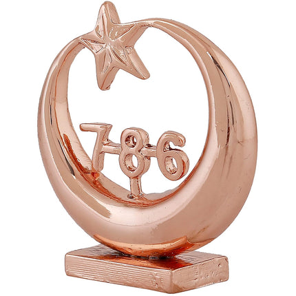 Estele Pink/Rose Gold-Polished Spiritual 786 Chand Taara Idol for Home Decorative/ Car Dashboard