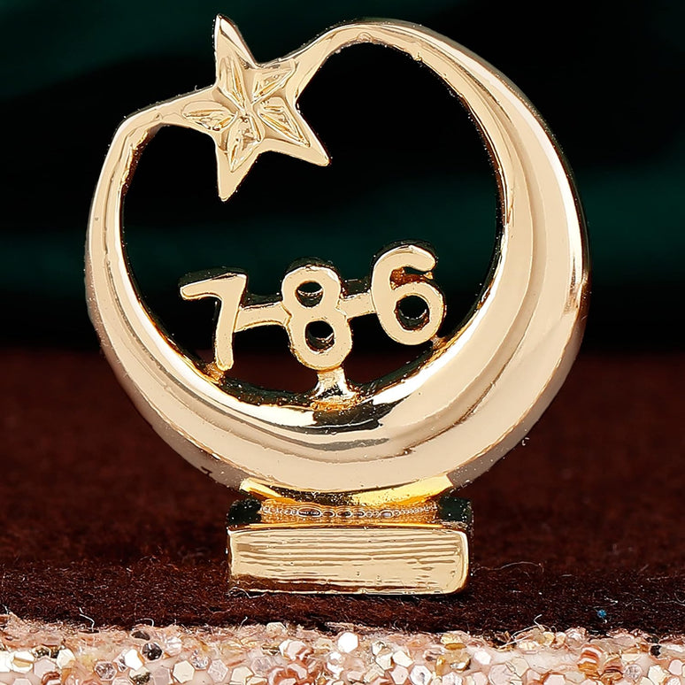 Estele Gold-Polished Spiritual 786 Chand Taara Idol for Home Decorative/ Car Dashboard