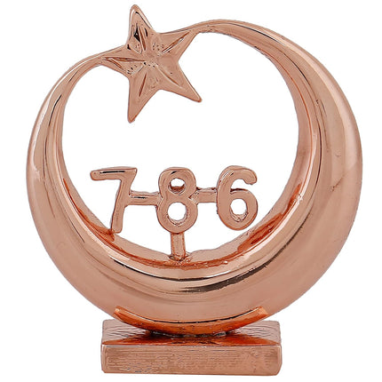 Estele Pink/Rose Gold-Polished Spiritual 786 Chand Taara Idol for Home Decorative/ Car Dashboard