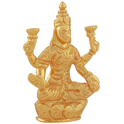Estele Gold-Polished goddess of wealth Laxmi Devi on lotus Idol for Home/Car decor