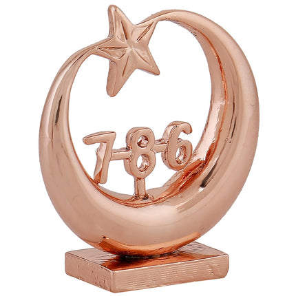 Estele Pink/Rose Gold-Polished Spiritual 786 Chand Taara Idol for Home Decorative/ Car Dashboard