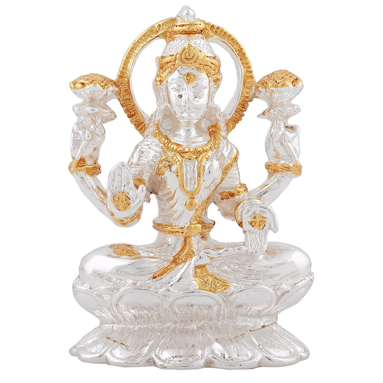 Estele Gold & Rhodium goddess of wealth Laxmi Devi Idol on lotus for Pooja/Car decor