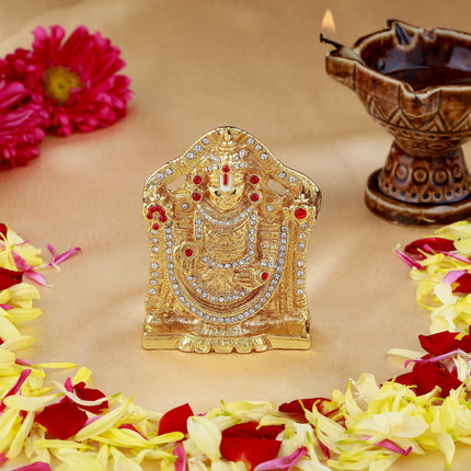 Estele Gold-Polished Lord Tirupati Balaji Idol Showpiece for Pooja Mandir/ Home Decorative