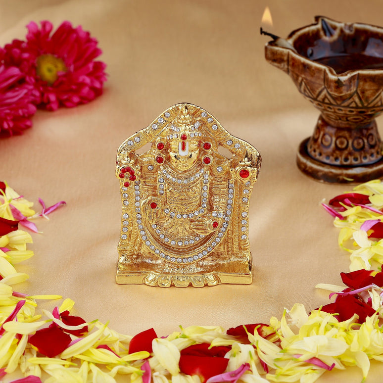 Estele Gold-Polished Lord Tirupati Balaji Idol Showpiece for Pooja Mandir/ Home Decorative