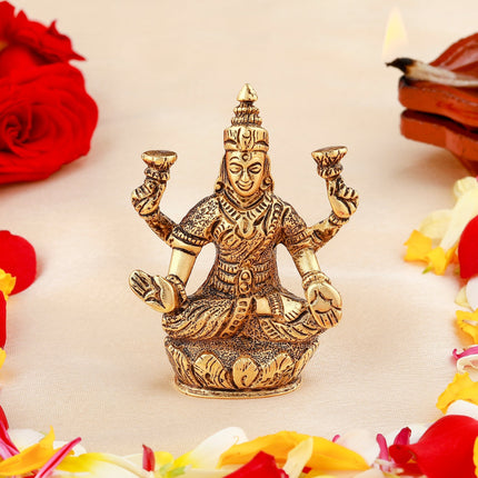 Estele Gold-Polished goddess of wealth Laxmi Devi on lotus Idol for Pooja/Car decor