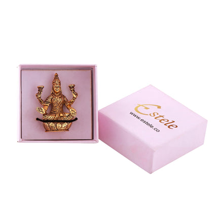 Estele Gold-Polished goddess of wealth Laxmi Devi on lotus Idol for Pooja/Car decor