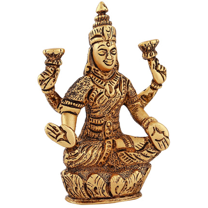 Estele Gold-Polished goddess of wealth Laxmi Devi on lotus Idol for Pooja/Car decor