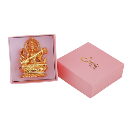 Estele Gold-Polished Goddess of Knowledge Sarasavti Ma Idol for Pooja & Car decor