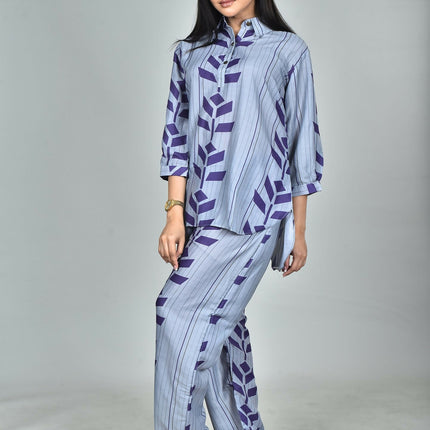 Morchari Digital Print Semi Muslin Co-Ord Set Top & Trouser-Multicolor