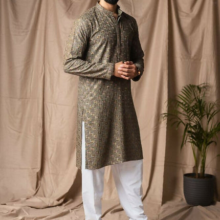 Mehandi Green Rayon Thread Embroidery Work Kurta Set - Mahotsav