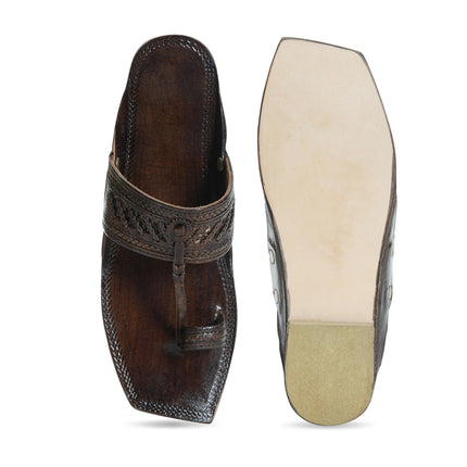 Stepsoft Men'S Brown Kolhapuri Chappal | Cutwork Leather Ethnic Slip-On Footwear