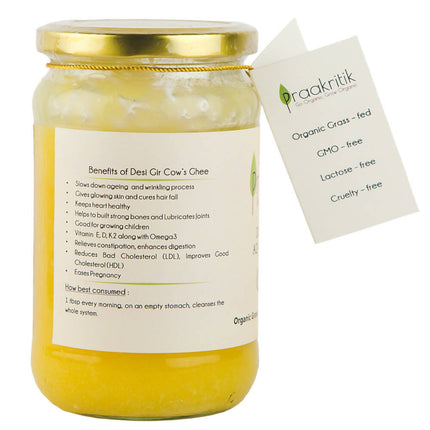 Praakritik Natural Desi Gir Cow A2 Ghee | Organic Grassfed - Vegetarian GMO Free Lactose Free - Cow Ghee