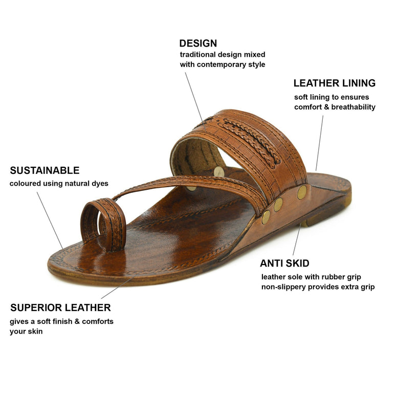 Stepsoft Men Brown Kolhapuri Leather Slippers – Ideal For Wedding & Ethnic Looks