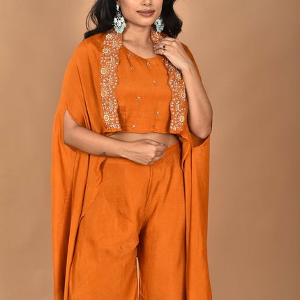 Morchari Women And Hand Embroidery Palazzo Set-Mustard