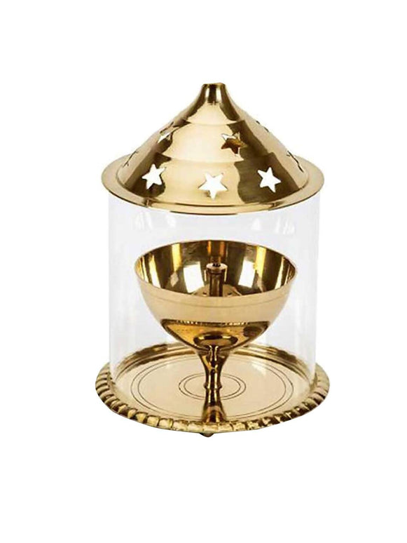 eCraftIndia Brown Brass And Glass Akhand Diya