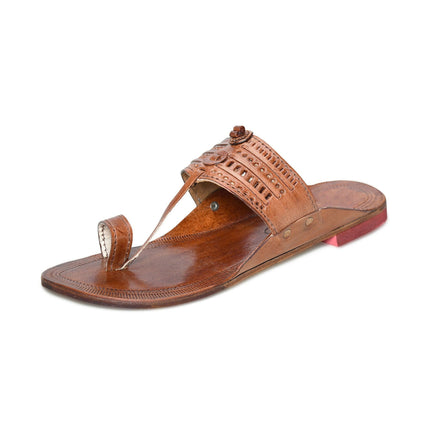 Stepsoft Men'S Leather Kolhapuri Chappals – Handcrafted Ethnic Flats (Brown)