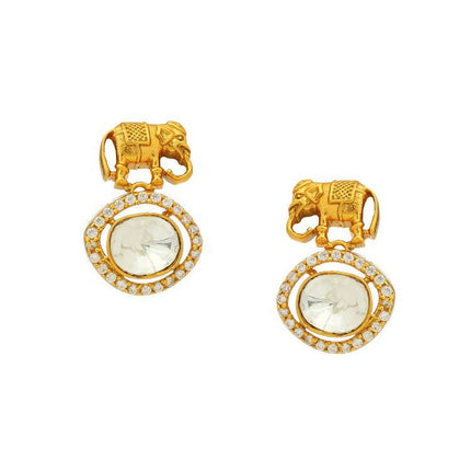 Elephant Studs with Kundan Drops - Ruby Raang
