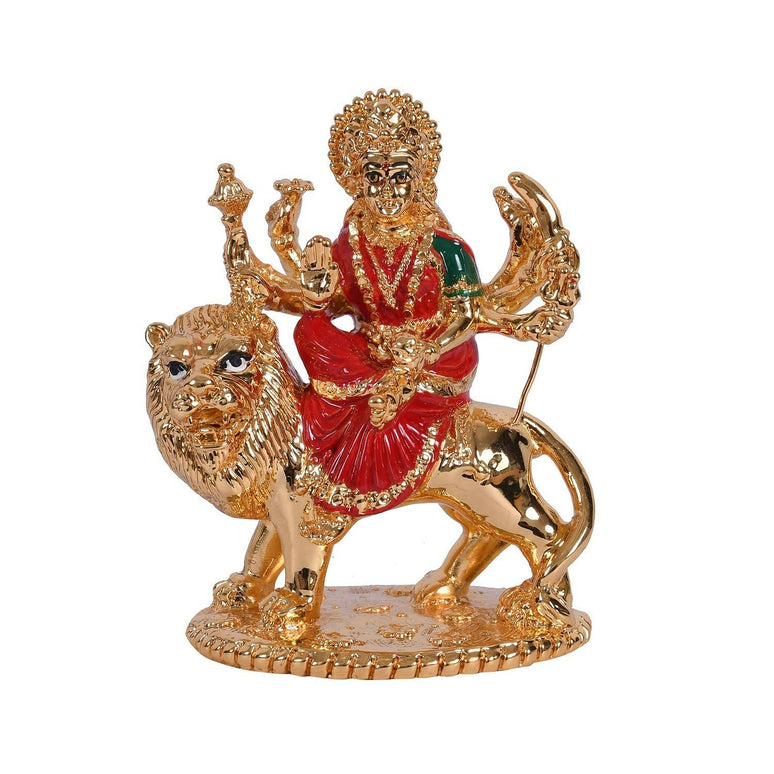 Collectible India Gold-Polished Goddess Maa Durga Sherawali Mata Idol