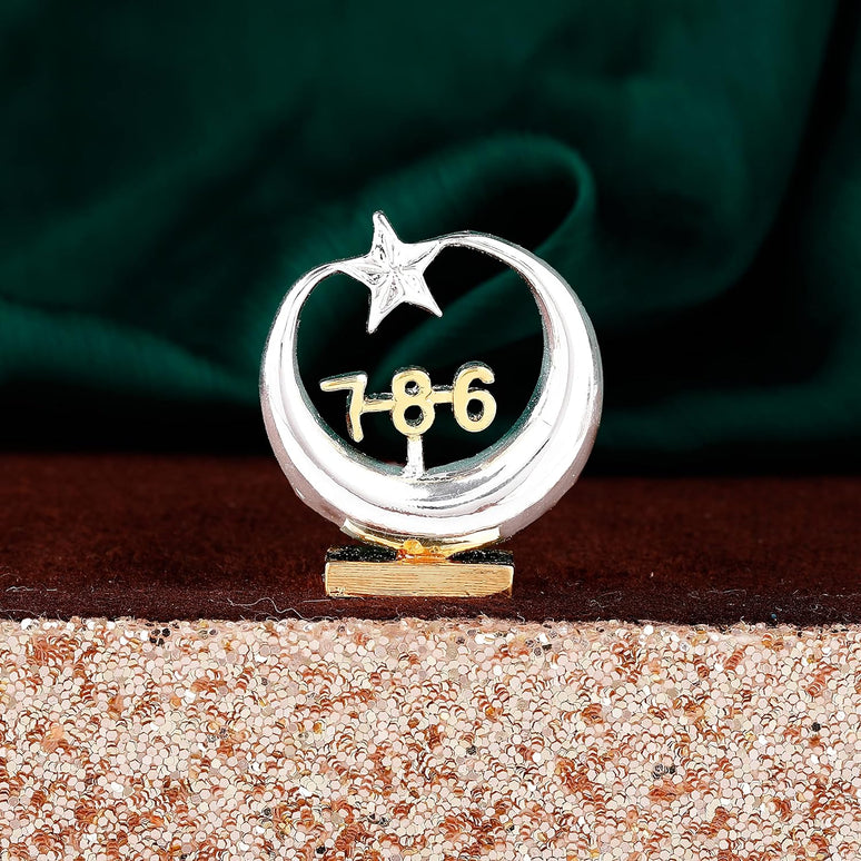 Estele Gold-Polished Spiritual 786 Chand Taara Idol for Home Decorative/ Car Dashboard